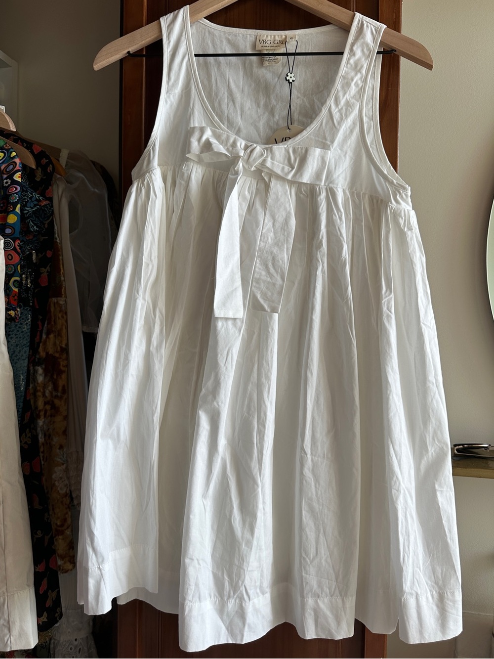 VRG GRL White Bow Cotton Mini Dress US XS AU 6 NWT